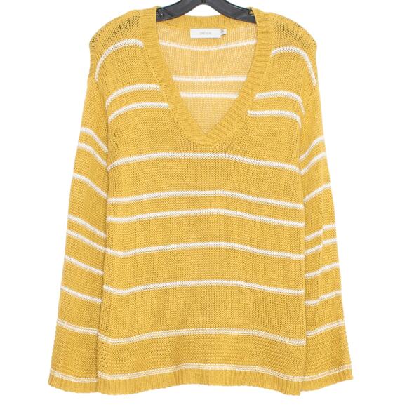 Greylin Womens Sweater V Neck Stripe Long Sleeve Anthro Mustard Yellow Small EC - Picture 5 of 5